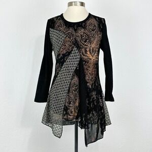 Women Whimsigoth Boho Fairy Top Sz Medium Asymmetrical Mixed Media Artsy Paisley